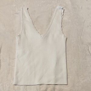 aerie White Ribbed V-Neck Tank Top